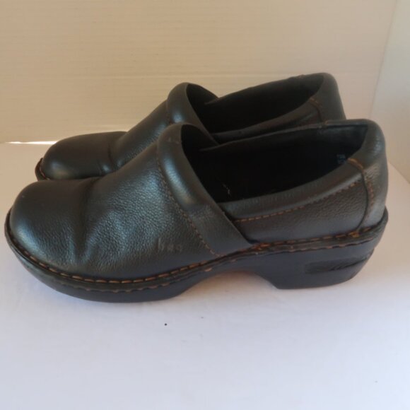 B.O.C. Clog Shoes Black Leather Comfort Nursing Work Slip On Loafers Size 11 - Picture 1 of 13